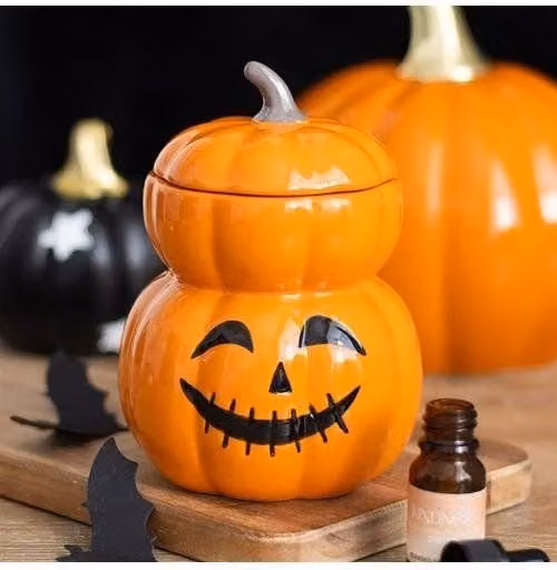 KDMD Orange Ceramic Stacked Pumpkin Oil Burner and Wax Warmer for Halloween