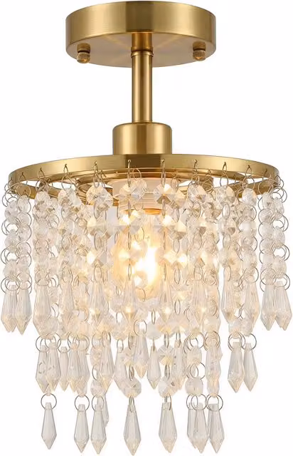 HOMCOM Gold Crystal Ceiling Light with LED Warm White Illumination