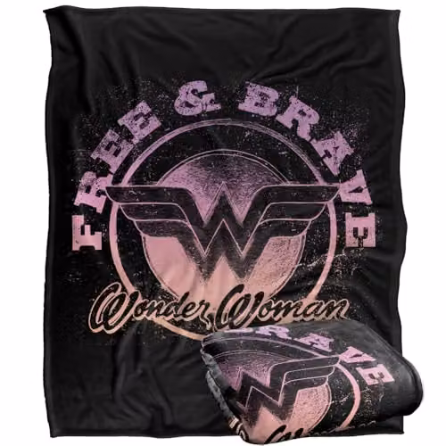 Warner Bros. Wonder Woman Free & Brave Super Soft Silky Touch Fleece Throw Blanket, Multicolour, W: 152 cm, D: 127 cm – 1