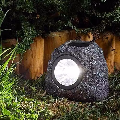 Marco Paul 4 Pack of Grey Resin Realistic Rock Solar LED Garden Floodlights