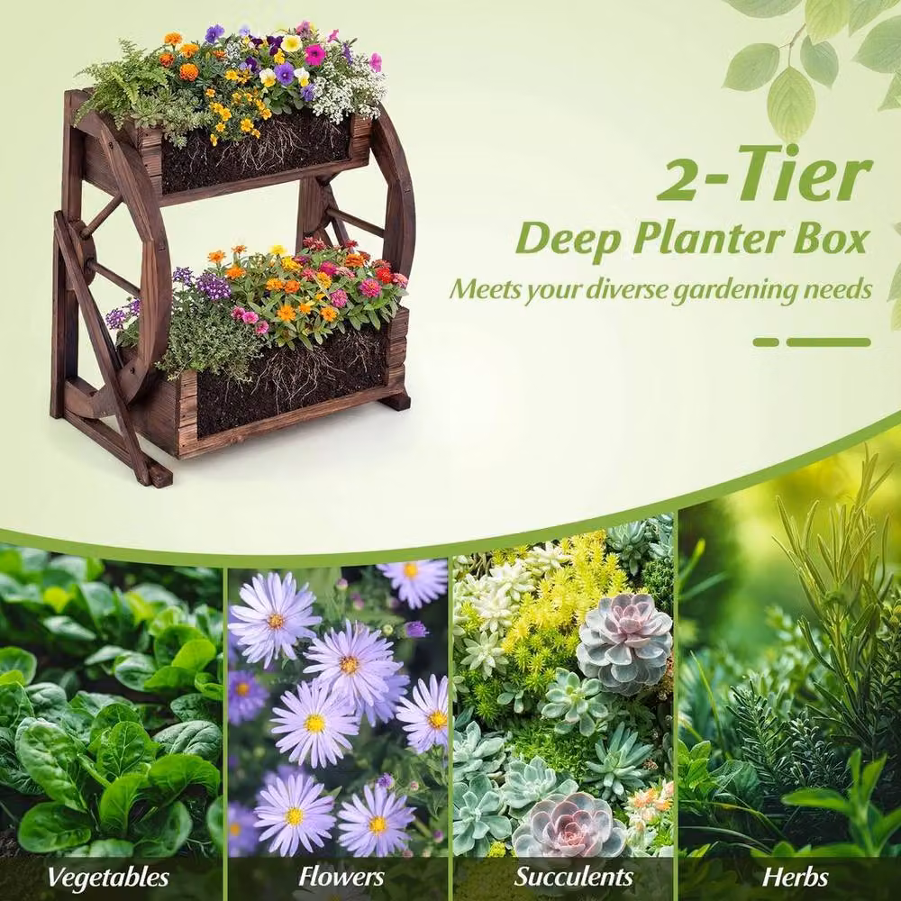 Kelvenix 2 Tier Mobile Wooden Raised Garden Bed in Brown – 3