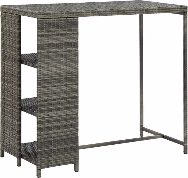 Berkfield Home Bar Table with Storage Rack in Grey Poly Rattan, W/D/H: 120 x 60 x 110 cm