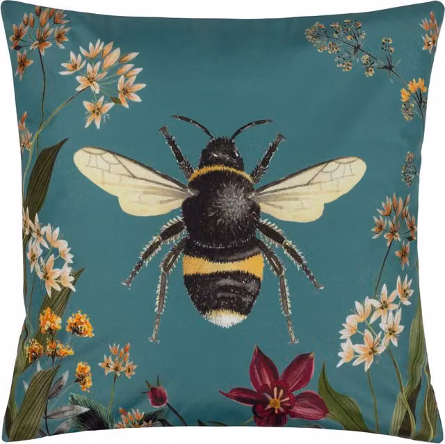 Make it a Home Garden Bee Outdoor Square Cushion in Petrol Blue