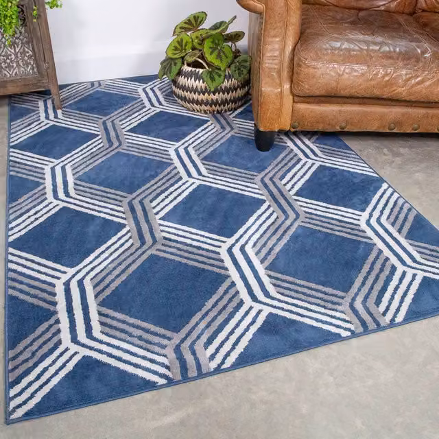 Kukoon Modern Geometric Living Area Rug in Blue and Grey, W/D/H: 60 x 240 cm – 1