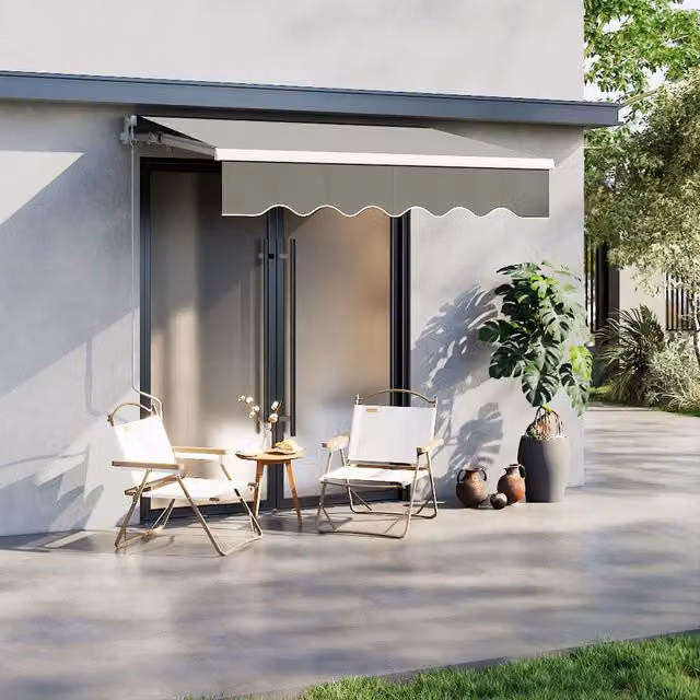 Breeins Grey Polyester Outdoor Retractable Folding Arm Awning for Window and Door, Width: 200 cm