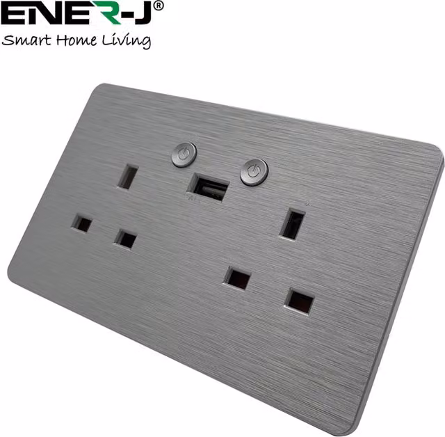 ENERJs Smart Wi-Fi Twin Wall Sockets with 1 USB Port, Grey