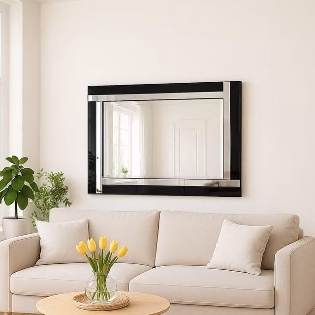 Agenzia 14 Black Venetian Glass Rectangular Wall Mirror W: 90 cm, H: 60 cm