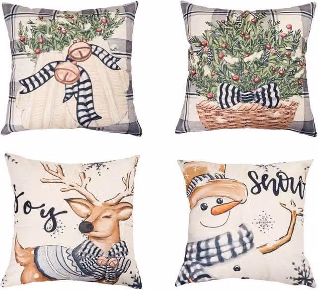 Living and Home Christmas Themed Multicolour Plush Decorative Square Pillow Case