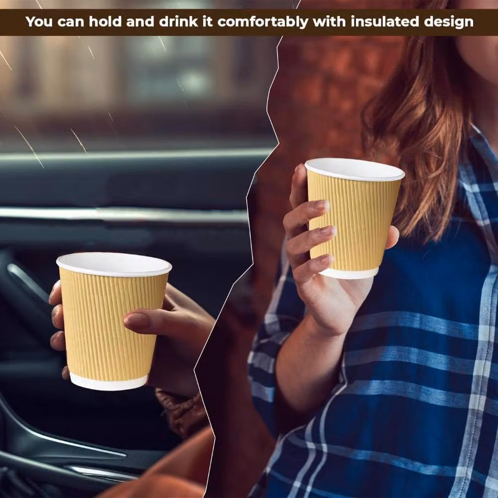 ECONX 50 Pack Brown Kraft Ripple Disposable Paper Coffee Cups, 8oz – 6