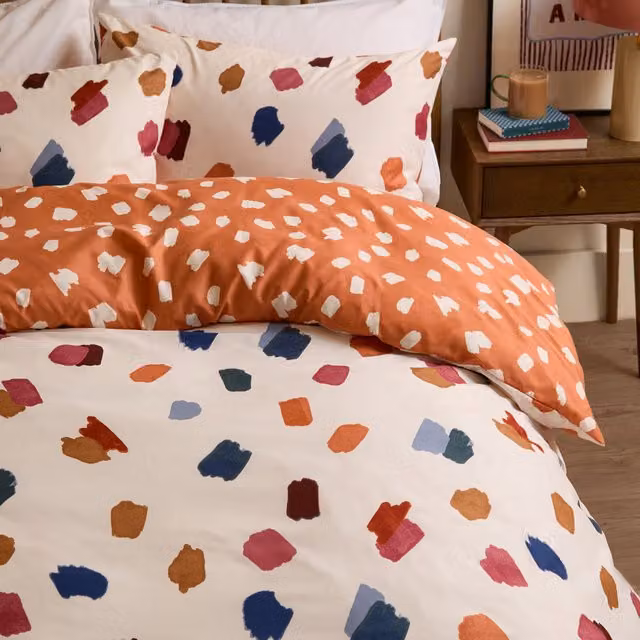 Make It A Home Astrid Reversible Dotted Soft Touch Duvet Cover Set, Multicolour/Orange, W: 180 cm x L: 200 cm
