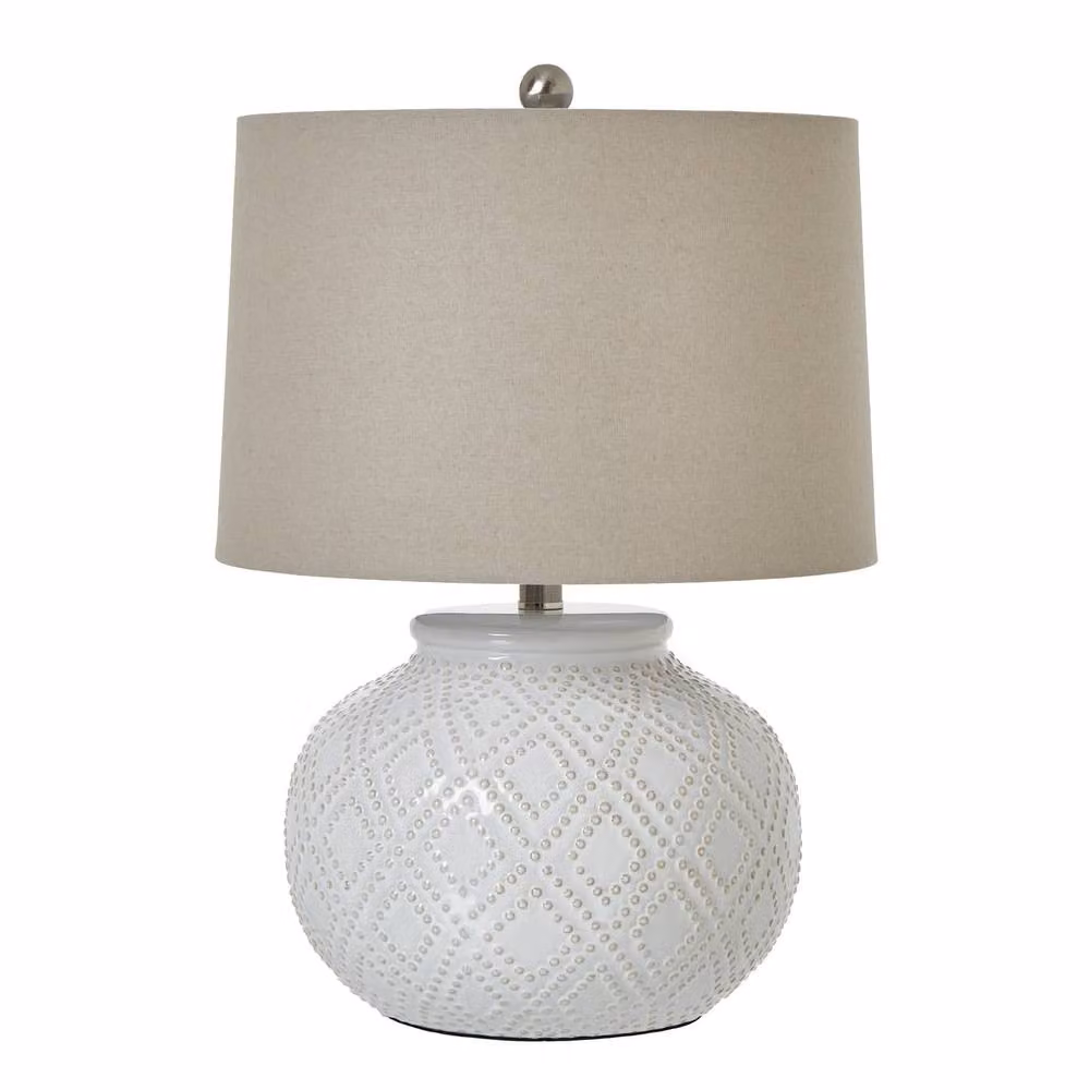 Wyld Haus Lautrec White Ceramic Table Lamp with Beige Fabric Shade, H 56 cm x W 38 cm x D 38 cm – 2