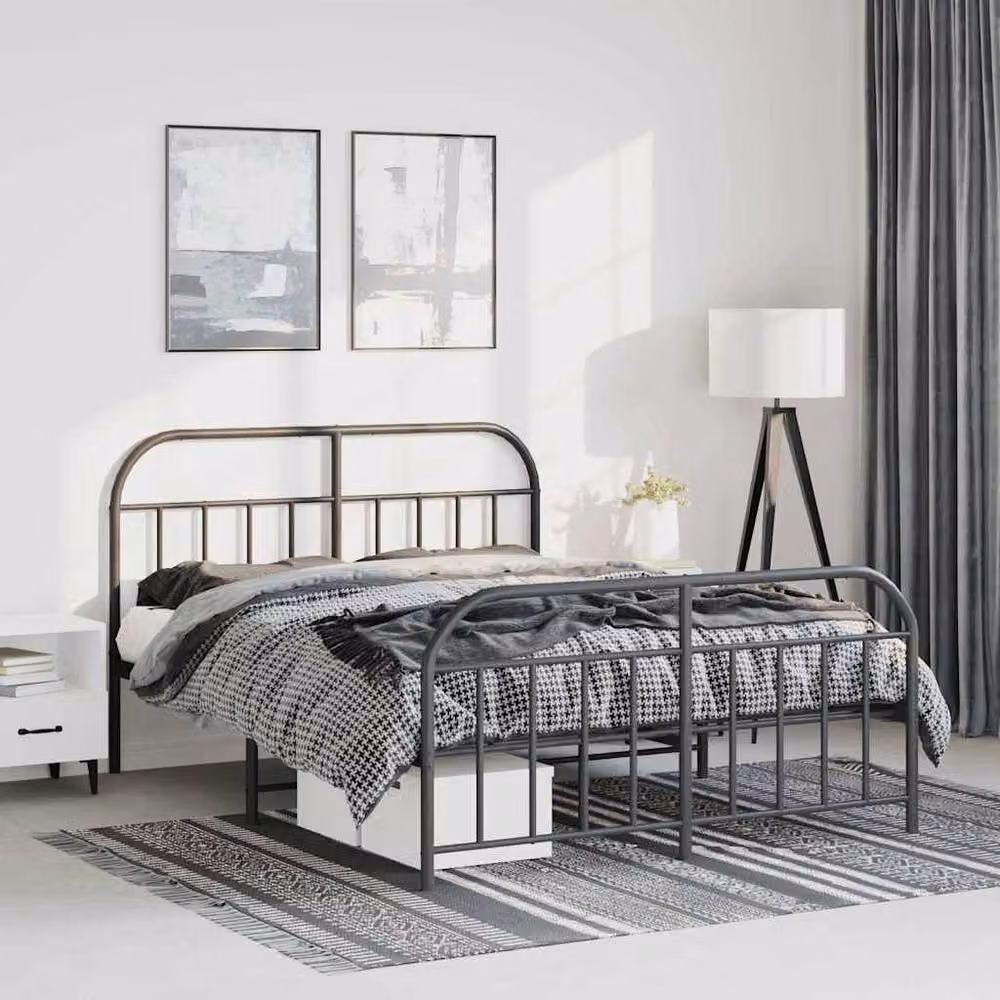 Berkfield Home Metal Bed Frame with Headboard and Footboard in Black, W/D/H: 135 x 190 x 100 cm – 2