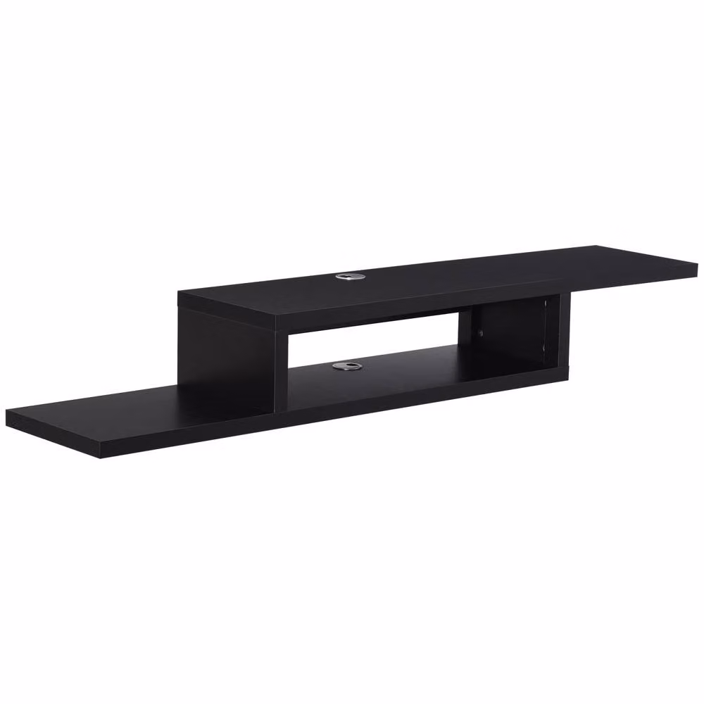 Wyld Haus Mika Mael Black Wall Mounted Floating TV Unit with Open Shelving, W: 152.4 cm, H: 29.8 cm, D: 21.0 cm – 2