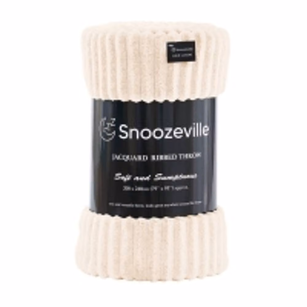 Dyzi Supersoft Ribbed Jacquard Fleece Throw Blanket in Cream, W/D: 200 x 240 cm – 2