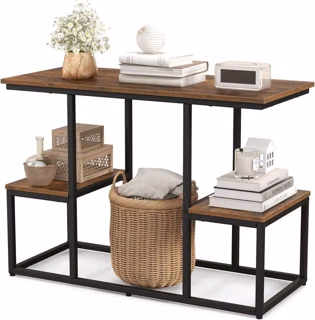 Costway Industrial Rustic TV Console Table for up to 50 Inch TVs in Brown and Black – 1