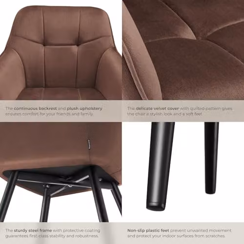 tectake Marilyn Dining Chair with Velvet-Look Fabric and Geometric Pattern in Brown and Black – 6