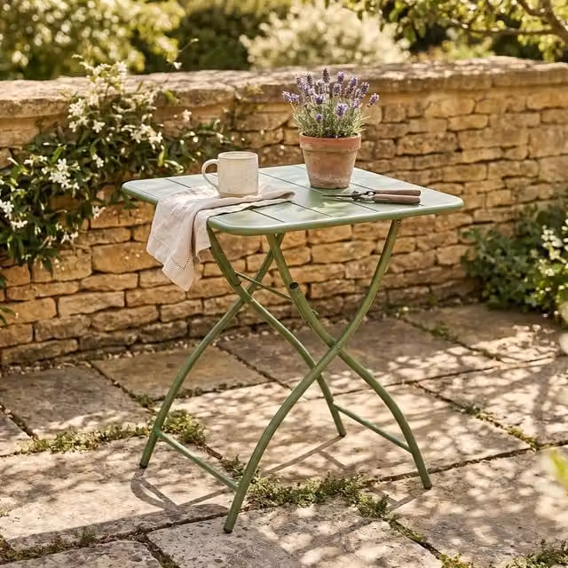 Square Metal Garden Bistro Folding Table in Moss Green, W/D/H: 60 x 60 x 60 cm
