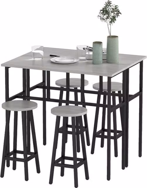 ERGOVEXA 6-Piece Industrial Metal Bar Table and Chair Set in Grey