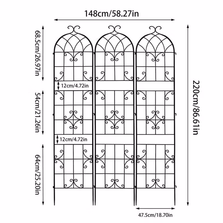 NESTLUNE Set of 3 Black Metal Garden Trellis Supports for Climbing Plants and Flowers, H: 100 cm, W: 15 cm, D: 15 cm