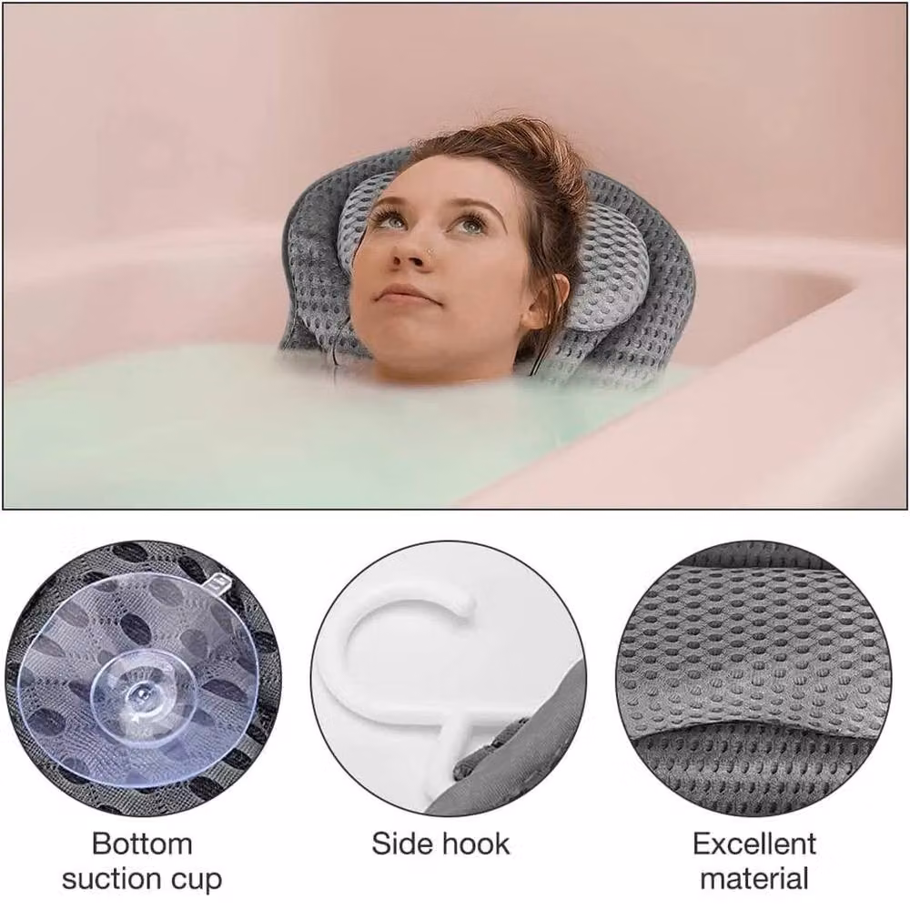 NESTLUNE 4D Ergonomic Bath Pillow with Neck and Back Support in Grey – 6