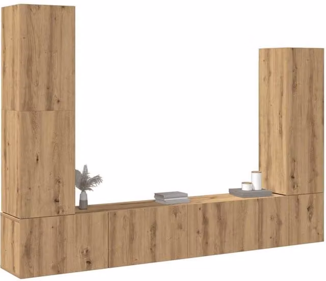 Berkfield Home 4 Piece Wall-Mounted TV Cabinet Set in Artisan Oak and Brown Matt Finish – 1