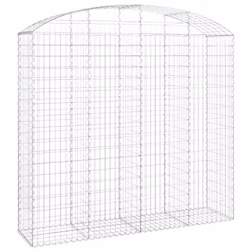 vidaXL Arched Gabion Basket in Silver Galvanised Steel, W/D/H: 200 x 50 x 180 cm
