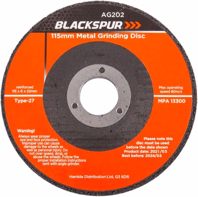 Blackspur Black Metal Grinding Disc, Diameter: 115 mm