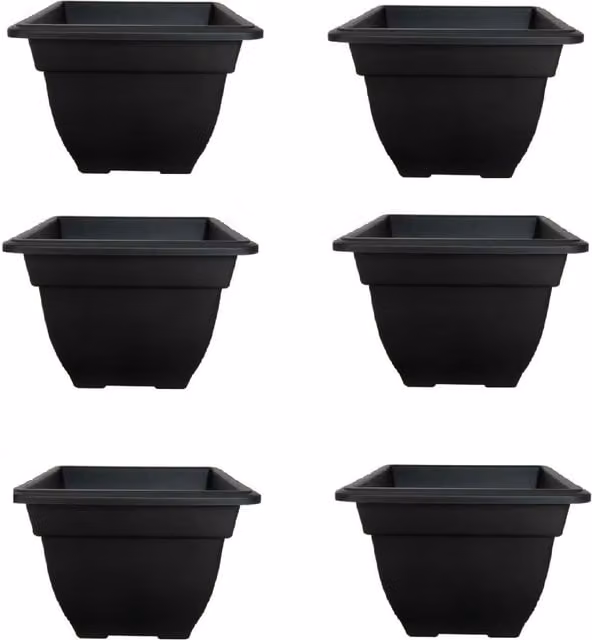 Whitefurze Large Square Bell Planter in Black Plastic, 38 cm
