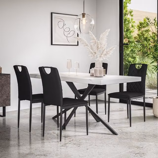 More4Homes Donni Dining Set with Marble Effect Rectangular Table and 4 Monza Dining Chairs in Black and White