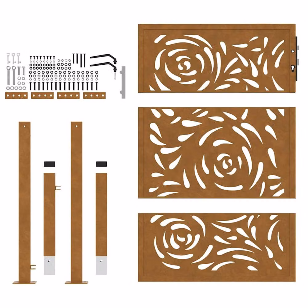 Berkfield Home Beautiful Garden Gate in Brown Weathering Steel with Flame Design, W: 105 cm, H: 130 cm – 4