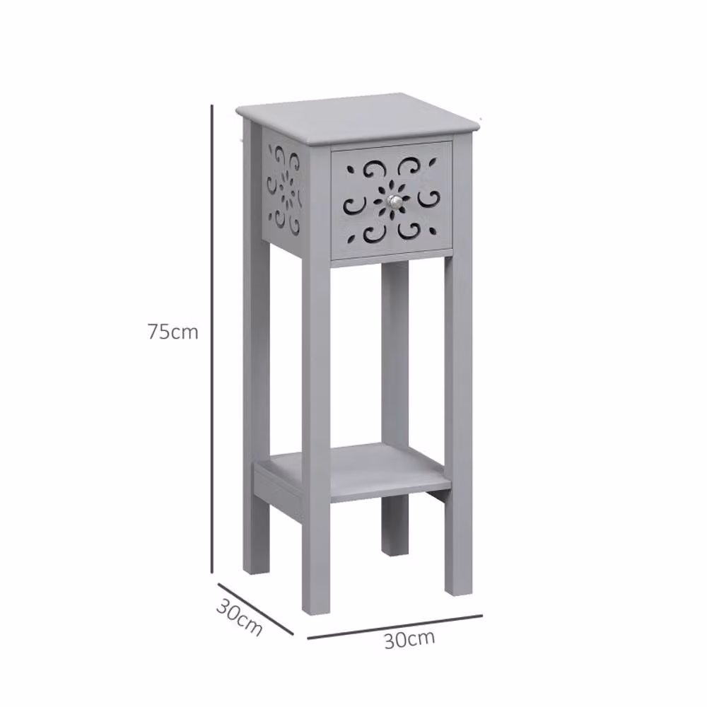 STILVORA Set of 2 Modern Grey Side Tables with Drawer and Shelf – 3