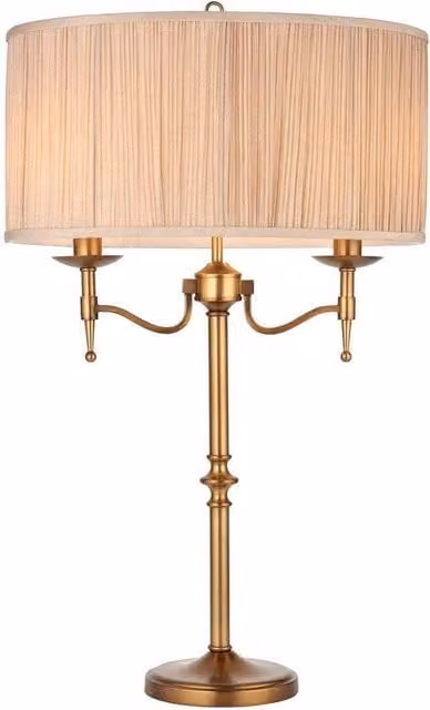 Netlighting Stanford 2 Light Table Lamp in Antique Brass with Beige Fabric Shade and E14 Bulbs – 1