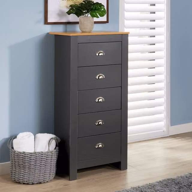 Home Source Camden 5 Drawer Chest Bedroom Storage Unit in Graphite