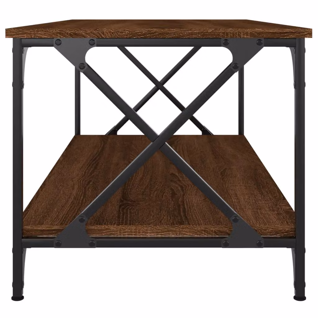 Berkfield Home Brown Oak Coffee Table with Iron X-Frame, W/D/H: 100 x 50 x 45 cm – 3