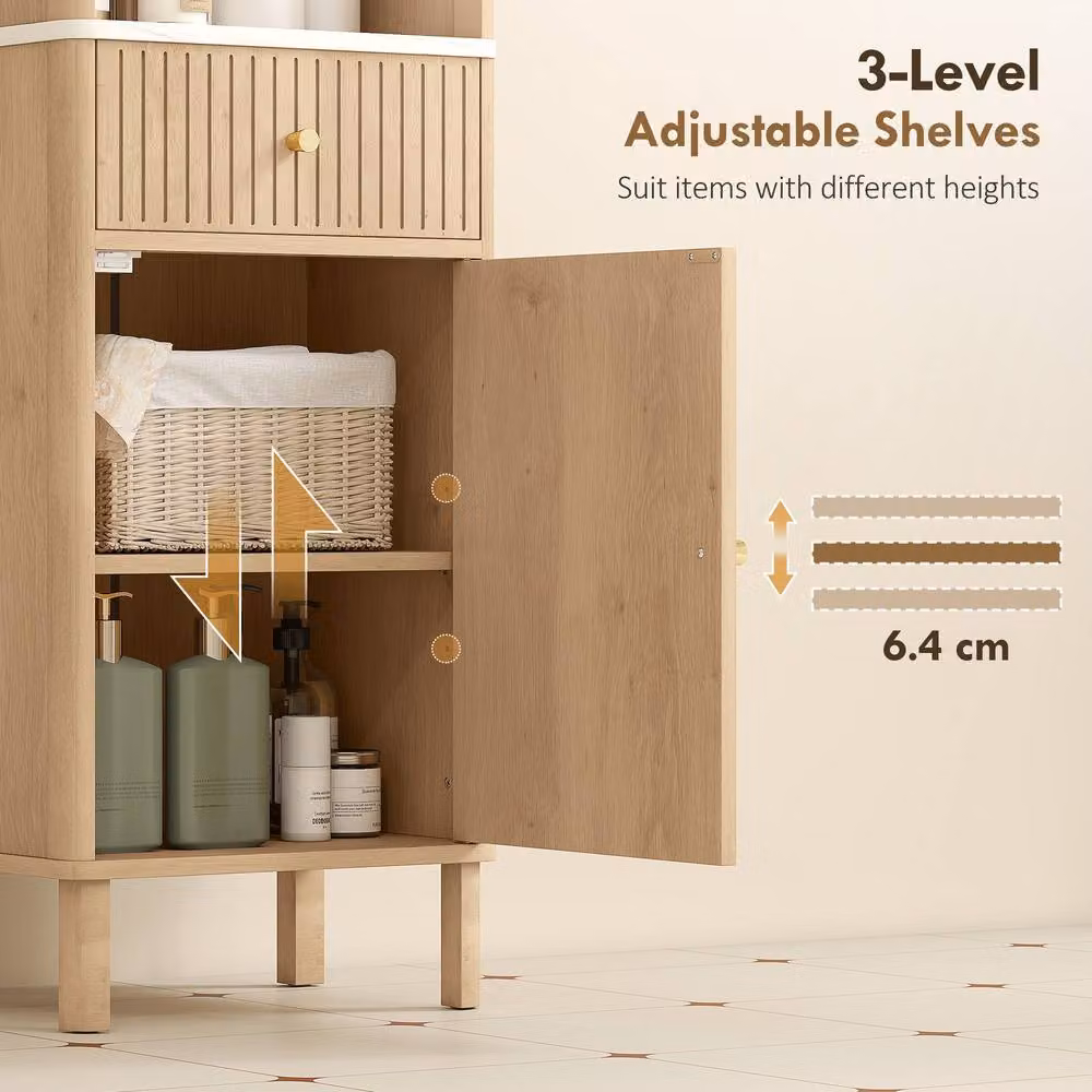 STILVORA Scandinavian Style Bathroom Cabinet in Light Oak with Internal Drawers and Shelves – 3