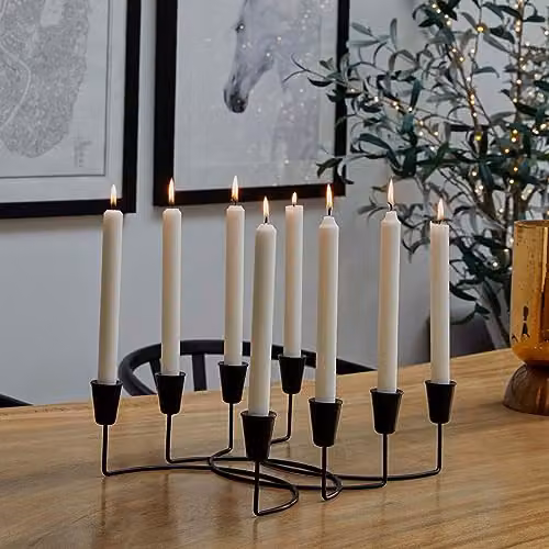 Ivyline Black Circular 8 Piece Taper Candle Holder, Modern Round Tabletop Decor, W34 x H12 cm