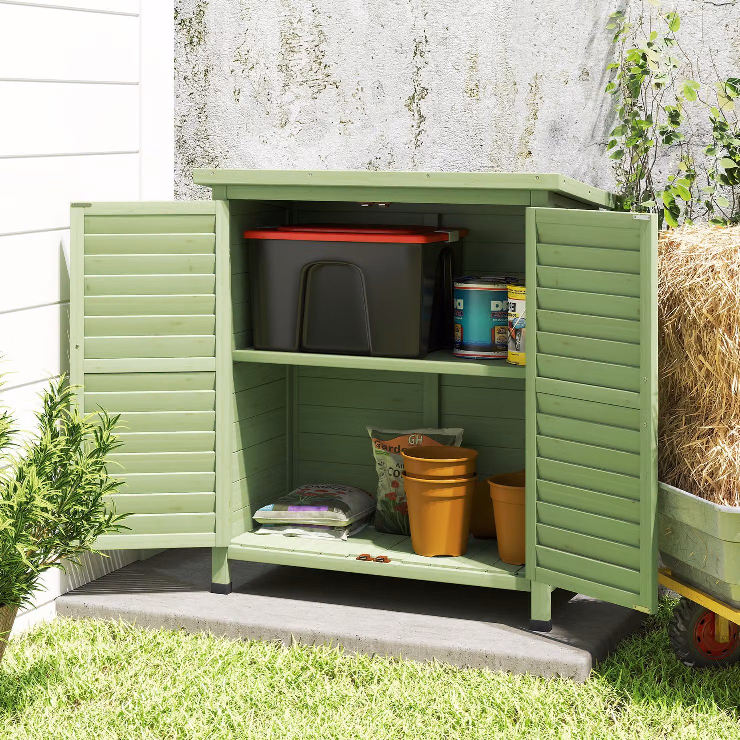 Outsunny Wooden Garden Storage Shed with Double Doors, Green, W/D/H: 46.5 x 87 x 96.5 cm – 6