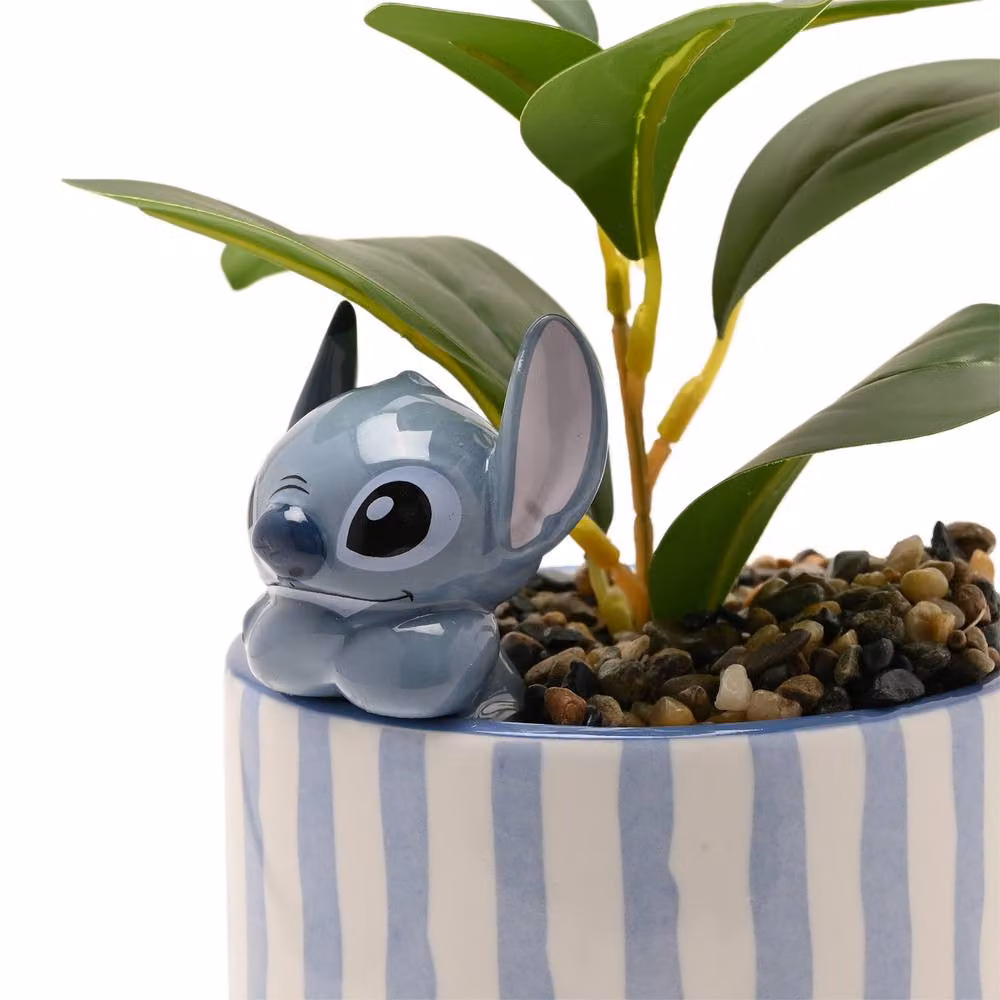 Widdop and Co Disney Stitch Ceramic Tabletop Planter with 3D Stitch and Faux Green Plant in Blue and Pink – 2