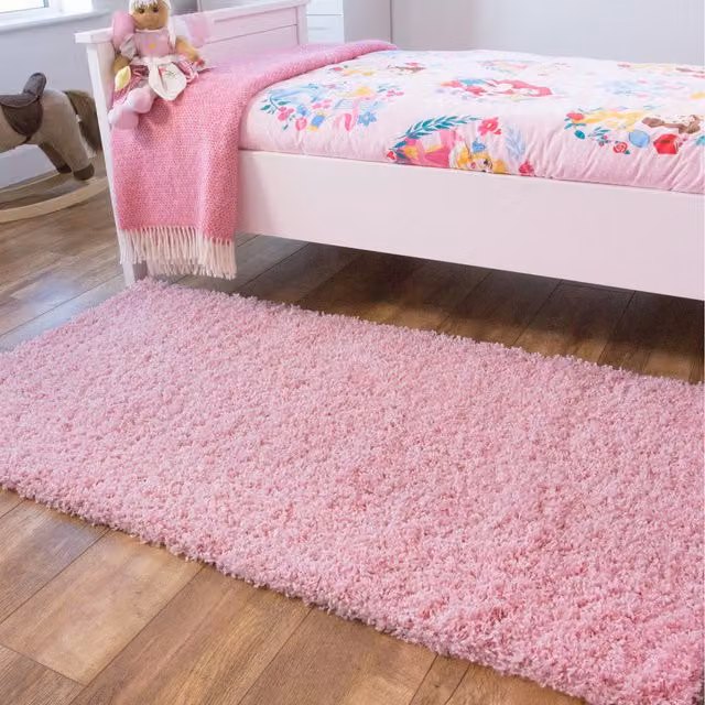 The Rug House Soft Value Shaggy Rectangular Rug in Pink, W: 110 cm, D: 60 cm