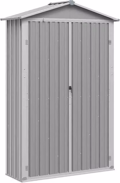 Berkfield Home Grey Galvanised Steel Tall Garden Cabinet with Double Doors and Shelving, W/D/H: 116 x 45 x 175 cm – 1