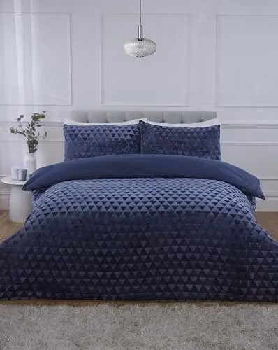 Rapport Home Diamond Cut Luxury Teddy Fleece Bedding Set in Blue and Grey, King Size (Duvet Cover 180 x 200 cm and Pillowcase 50 x 75 cm) – 2