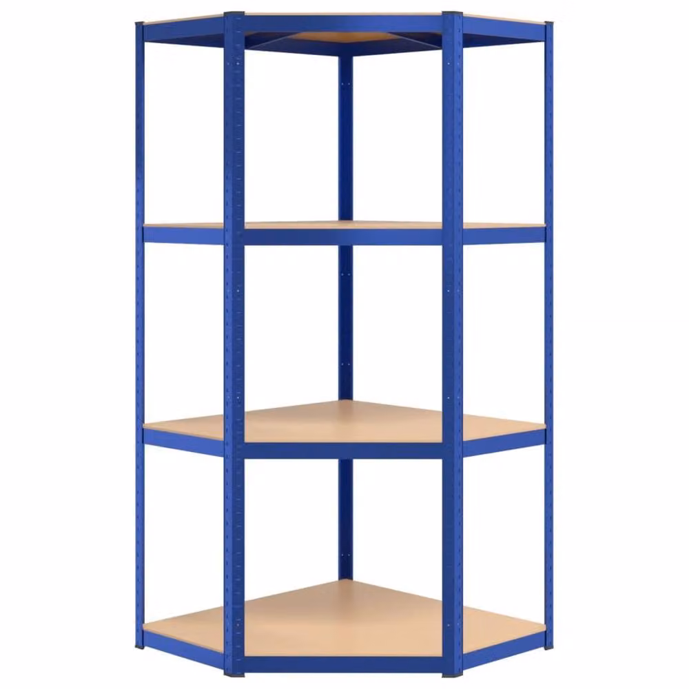 Berkfield Home 4-Layer Corner Shelf in Blue Steel and Engineered Wood, H 160 x W 75 x D 75 cm – 3