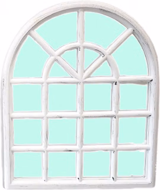 Biznest White Rustic Arched Window Style Shabby Chic Wall Mirror with Decorative Glass