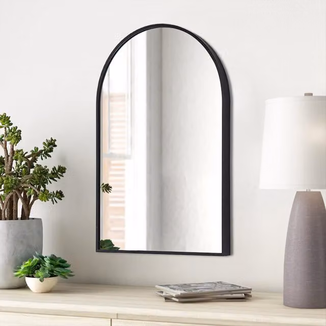 Livingandhome Modern Arched Wall Mirror with Black Metal Frame