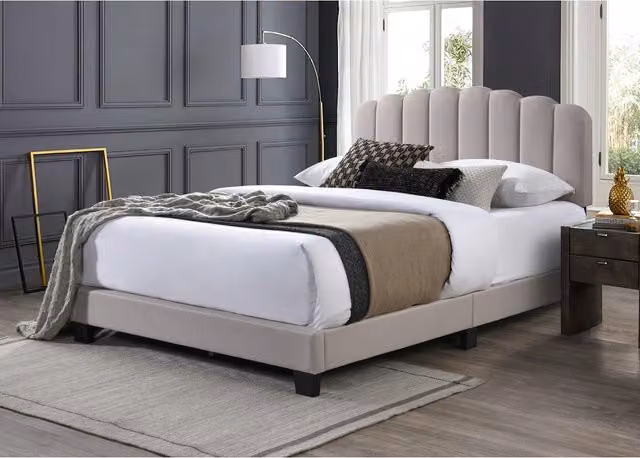 Bed Factory Direct Lunar Pebble Upholstered Fabric Bed Frame, Beige, W/D/H: 180 x 200 cm