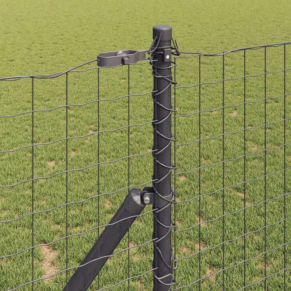 Berkfield Home Modern Euro Fence with 7 Round Posts, Galvanised Steel, Grey, W: 10 m, H: 1.4 m – 3