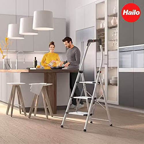 Hailo LivingStep Comfort Plus 3-Step Folding Aluminium Stepladder in Silver – 3