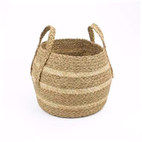 JVL Palma Natural Belly Storage Basket with Handles in Sand and Beige, W/D/H: 27.0 x 24.0 x 27.0 cm – 1