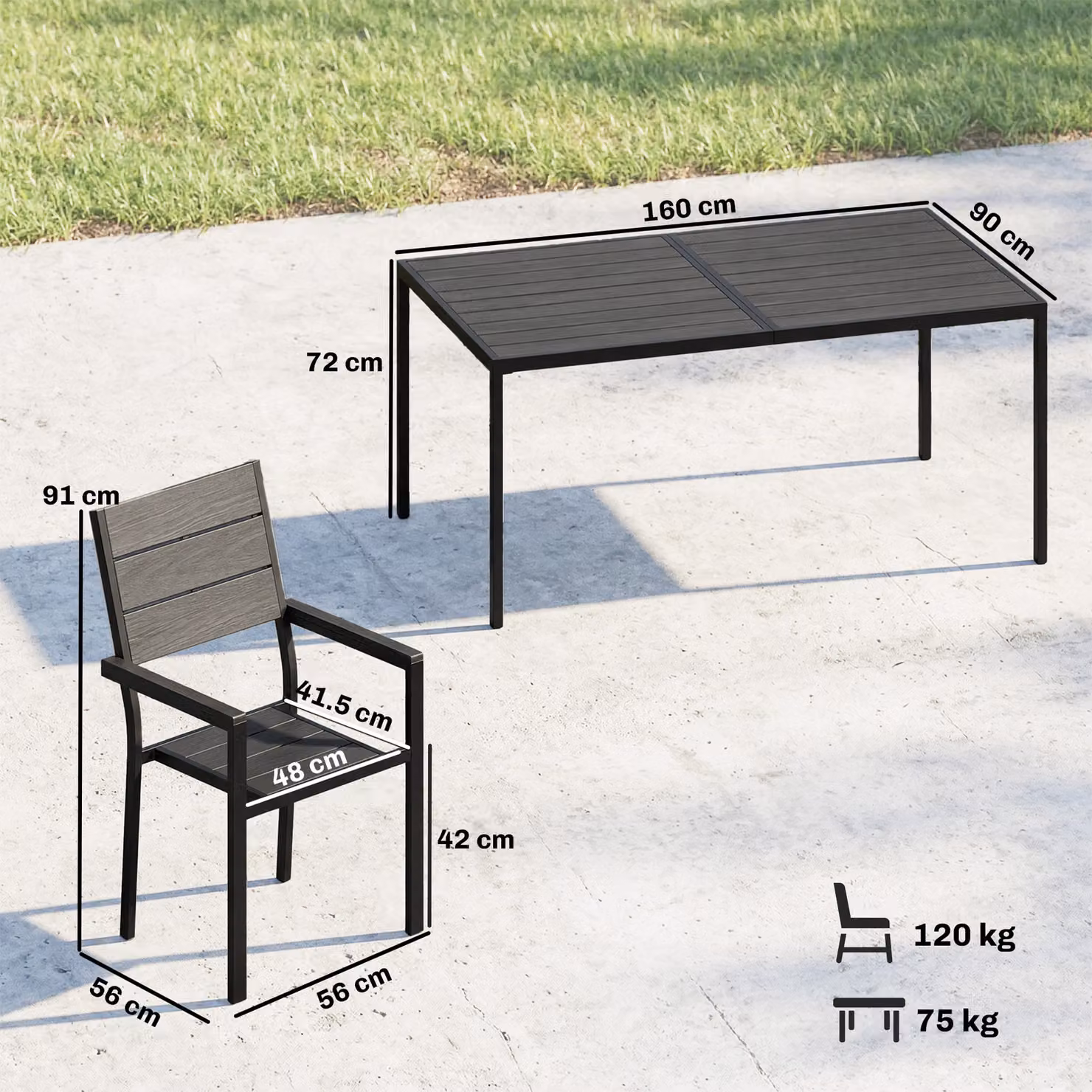 Outsunny 7 Piece Outdoor Dining Set with Rectangular Composite Slatted Tabletop and Chairs for Garden and Terrace – 3