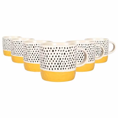 Nicola Spring Dotted Stoneware Ceramic Coffee Mugs, Set of 6, Yellow, 385ml – 1